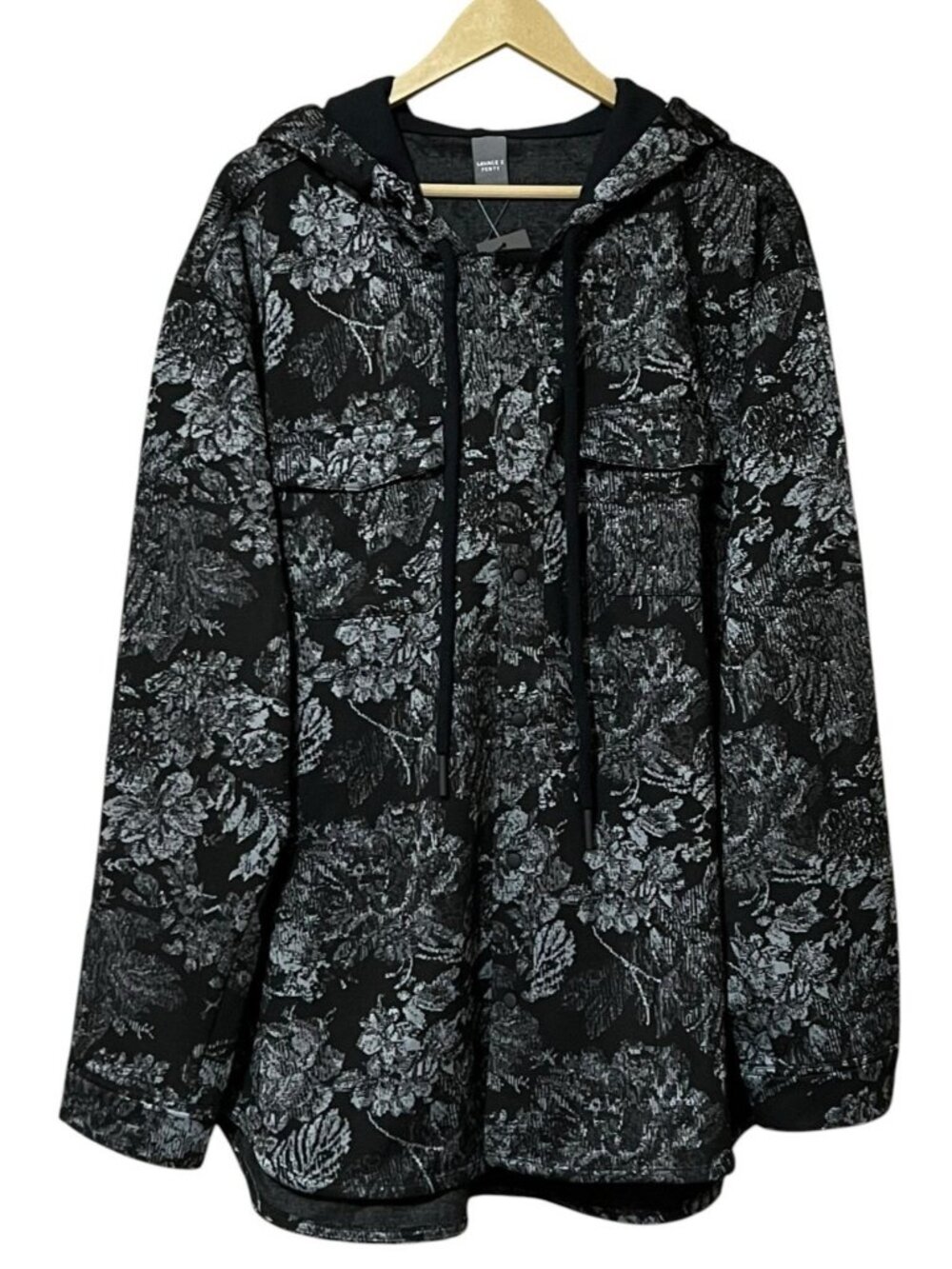 Savage X Fenty Men's L Black Bold Bloom Hooded Snap Shirt Floral Jacquard